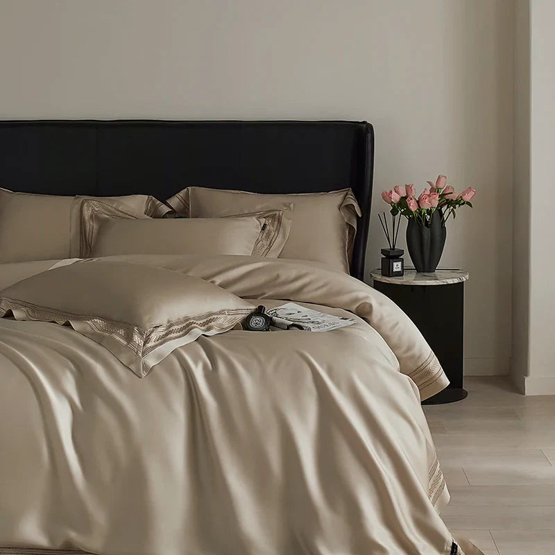 Afralia™ Luxury Embroidery Wide Edge Bedding Set in Soft Lyocell Fabric