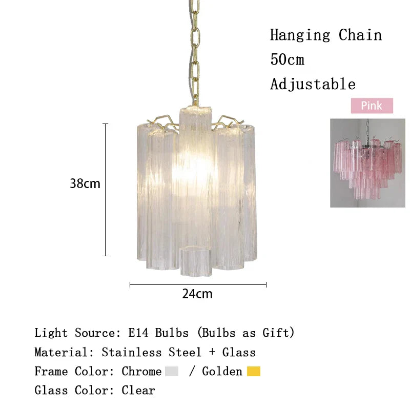 Afralia™ Pink Glass Chandelier LED Light Fixture for Ceiling Living Room Decor