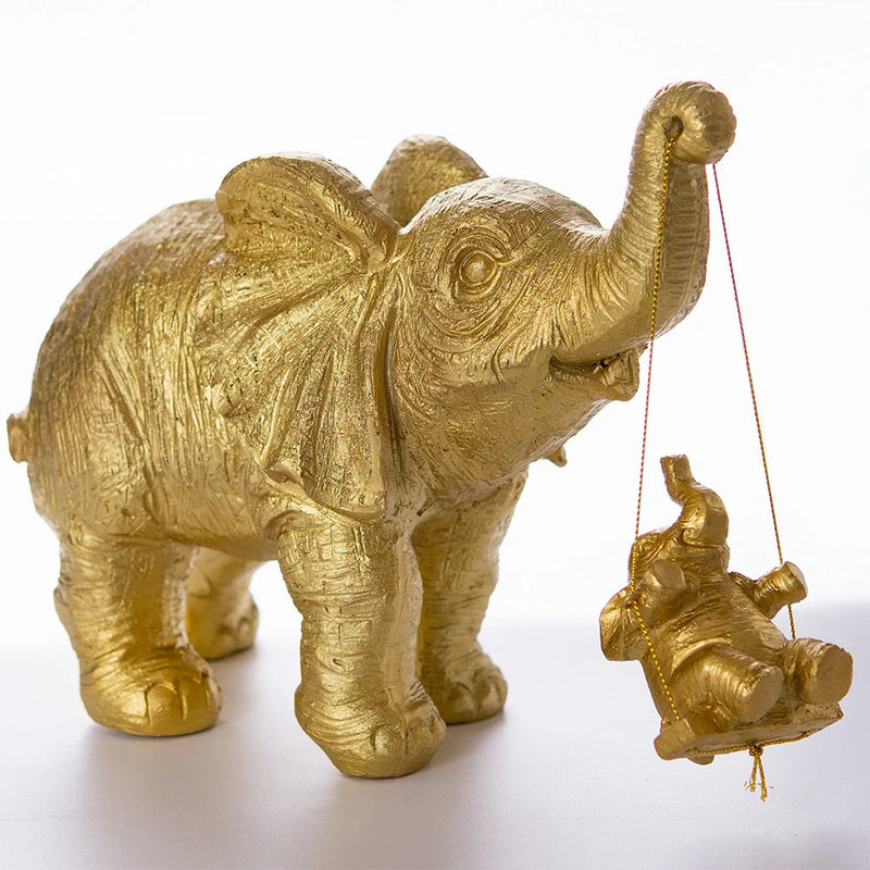 Afralia™ Golden Silver Elephant Swing Statue Home Decor Animal Sculptures