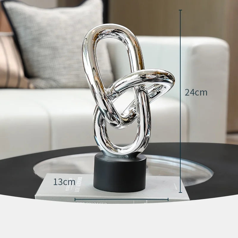 Afralia™ Resin Crafts Golden Rings Chains Geometric Sculpture Figurines Hollow Decor