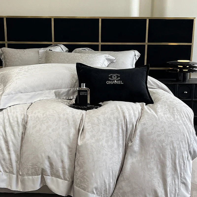 Afralia™ Luxury Black Jacquard Cotton Bedding Set with Silky Soft Texture