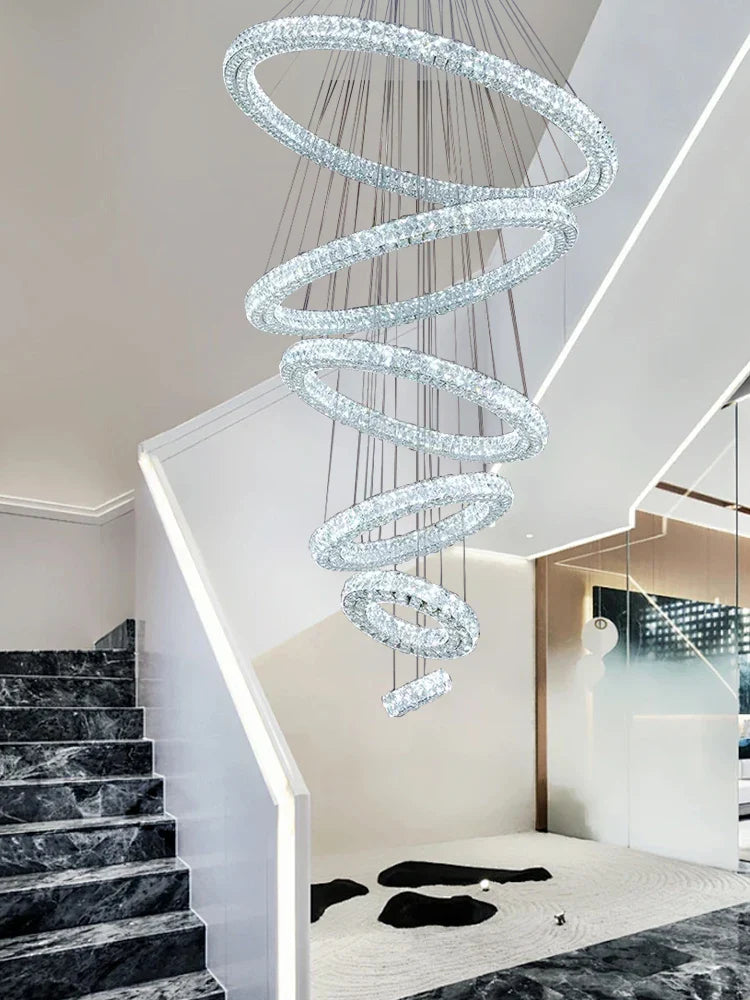 Afralia™ Crystal Pendant Light, Dimmable, Remote Control, High Ceiling Decoration