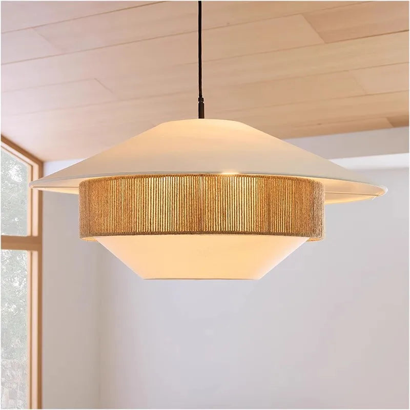 Afralia™ Nordic Hemp Rope Chandelier - Vintage Country Style Pendant Lamp for Dining Room