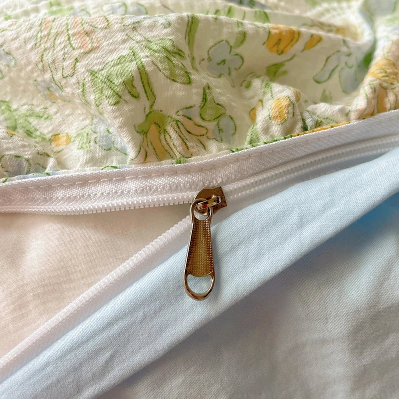 Afralia™ Korean Lace Ruffles Bedding Set with Bed Skirt, Soft Skin-Friendly Material