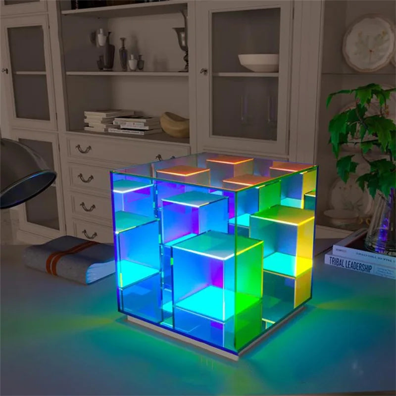 Afralia™ LED Square Color Cube Table Lamp for Home Bedroom Decoration