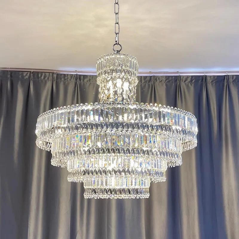 Afralia™ Silver Crystal Ceiling Chandelier for Modern Luxury Living Room Bedroom Decor