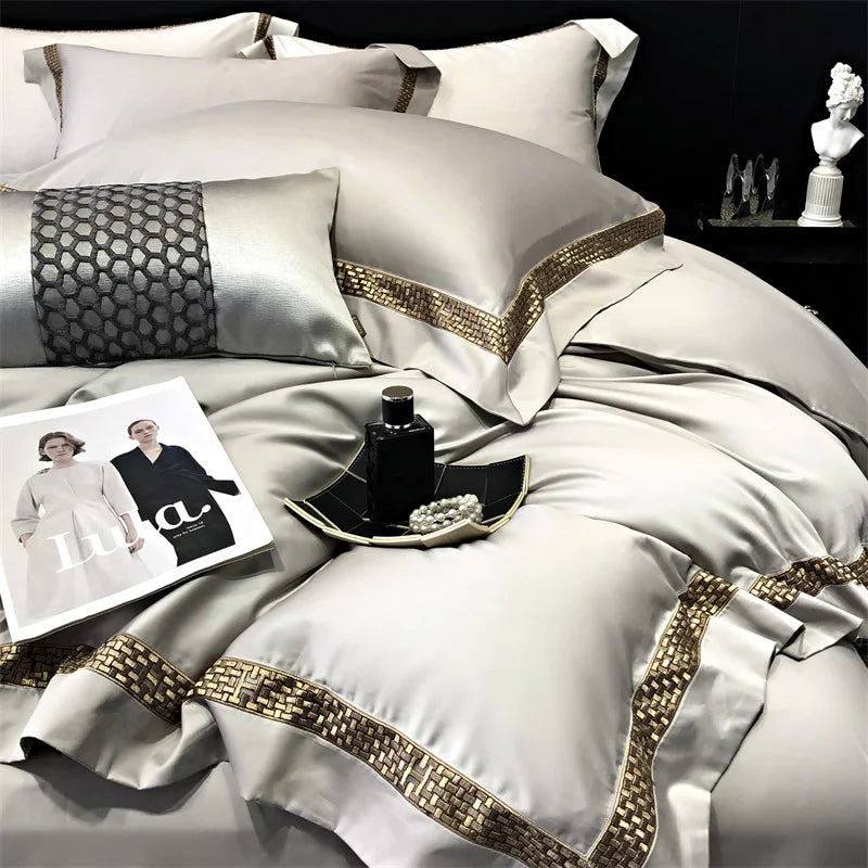 Afralia™ Luxury Embroidery Cotton Bedding Set with Duvet Cover, Sheet, and Pillowcases