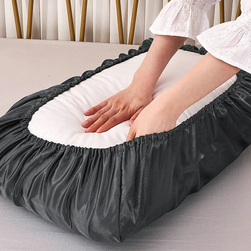 Afralia™ Imitation Silk Elastic Band Pillowcase Queen King Size Smooth Satin Luxury Bedding
