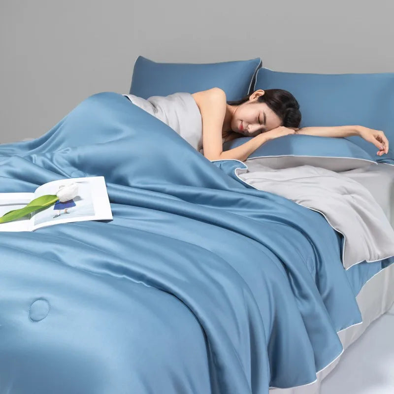 Afralia™ Cool Ice Silk Summer Quilt Set for Single Double Beds