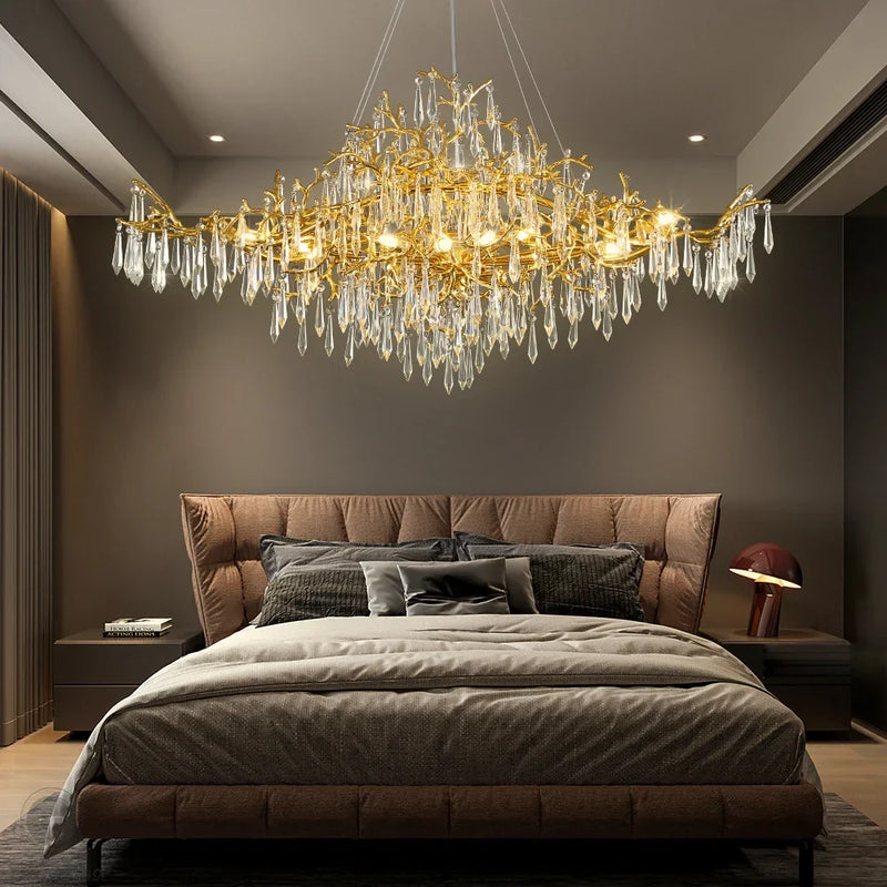 Afralia™ Golden Crystal Chandelier - Modern Luxury Long Light for Kitchen, Dining, Living, Bedroom