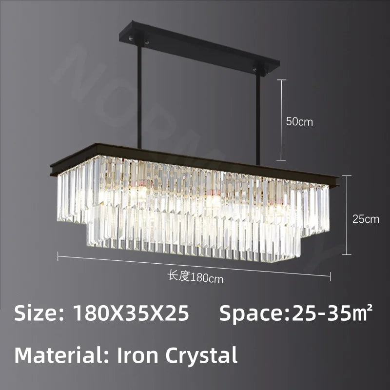 Afralia™ Crystal Pendant Light: Black Rectangular Dining Room Fixture, American Style Retro Design