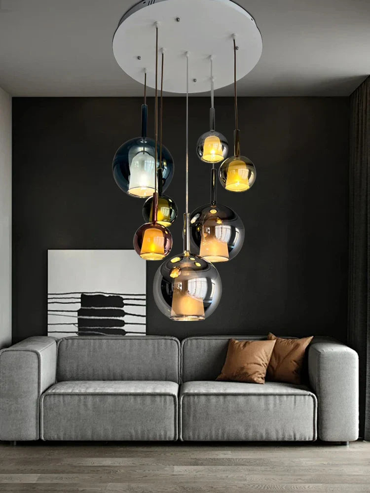 Afralia™ Modern Glass Ball Ceiling Chandelier: Colorful, Designer, Fashionable Lighting Fixture for Living Room