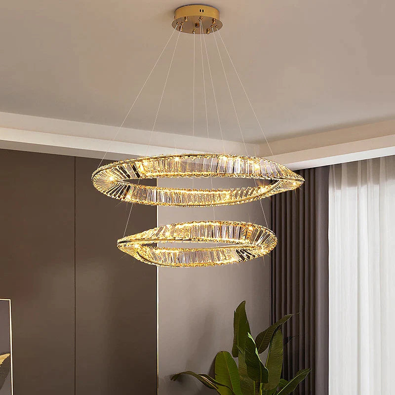 Afralia™ Luxury Crystal LED Chandeliers Stainless Steel Pendant Lighting Fixtures