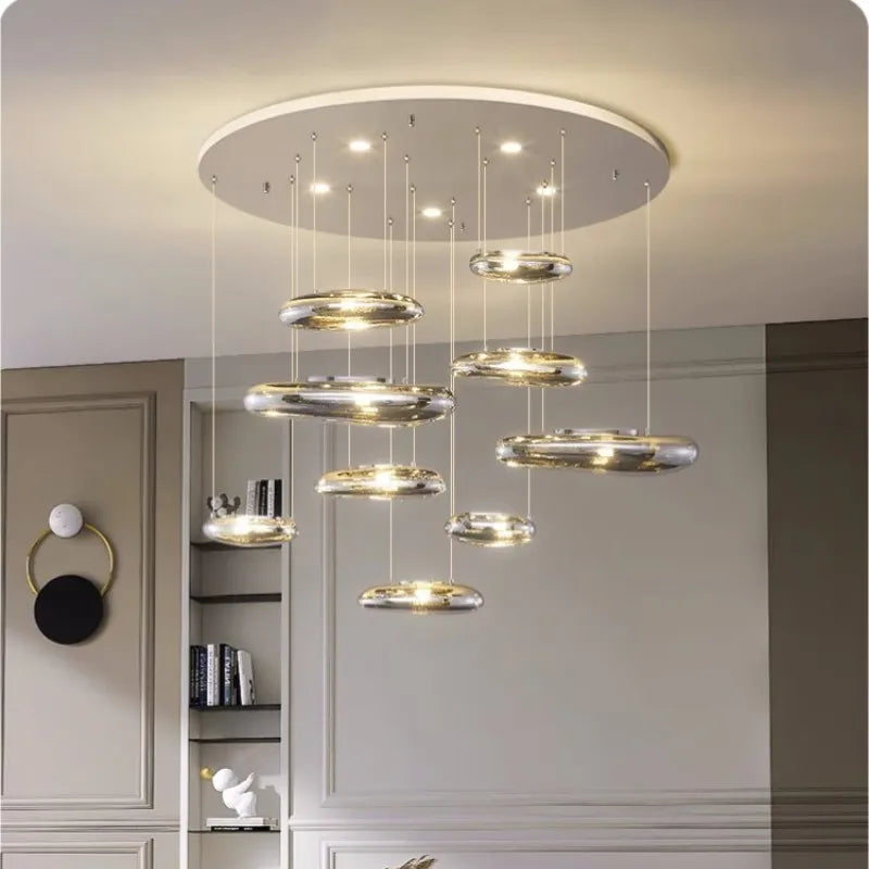 Afralia™ Chrome LED Ceiling Chandelier Cobblestone Pendant Lights - Modern Luxury Luminarias Fixtures