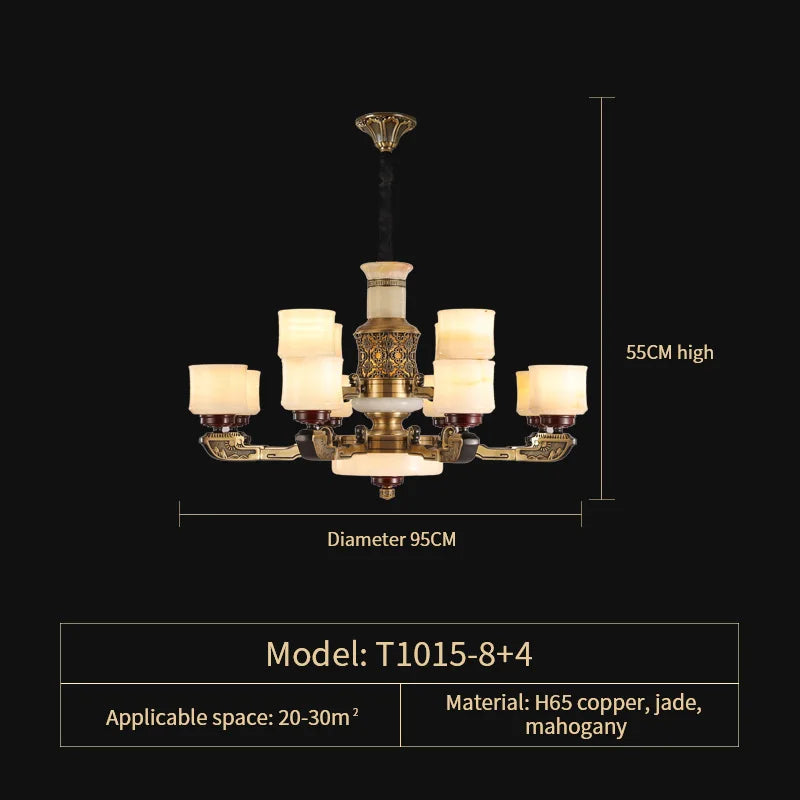 Afralia™ Luxury Copper Marble Chandelier for Living Room in New Chinese Style