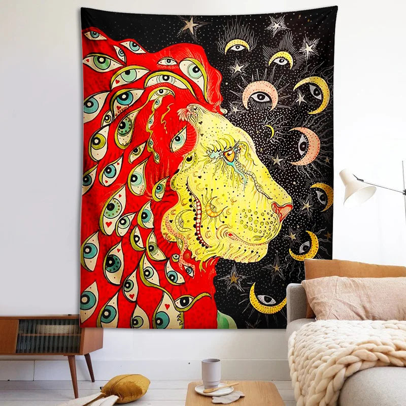 Afralia™ Psychedelic Lion Tarot Tapestry Wall Hanging Home Decor