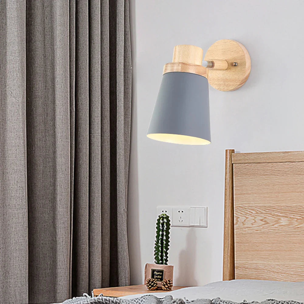 Afralia™ Wooden Wall Sconce Nordic Bedside Lamp E27 Modern LED Light for Home Indoor