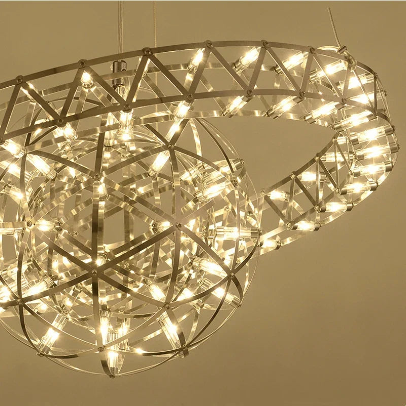 Afralia™ Spark Ball Pendant Chandelier LED Decor Lighting for Home Stainless Steel