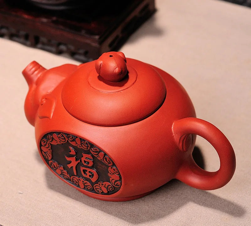 Afralia™ Yixing Purple Clay Cute Pig Teapot 300ml - Handmade Chinese Tea Set