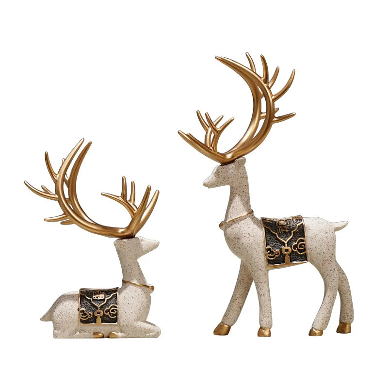 Afralia™ Deer Figurine Set | Resin Elk Reindeer Sculpture for Christmas Decoration