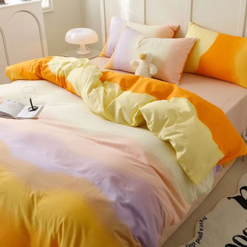 Afralia™ Soft Gradient Print Bedding Set for Student Dorm Home - Nordic Style Sleep Naked Bedclothes