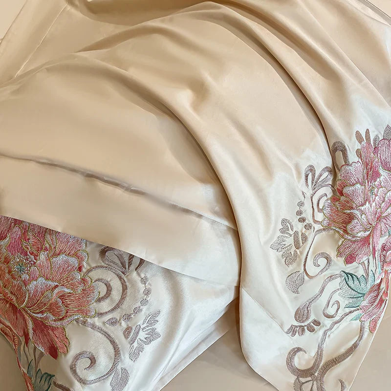 Afralia™ Luxury Flowers Embroidery Cotton Bedding Set - Queen King Size