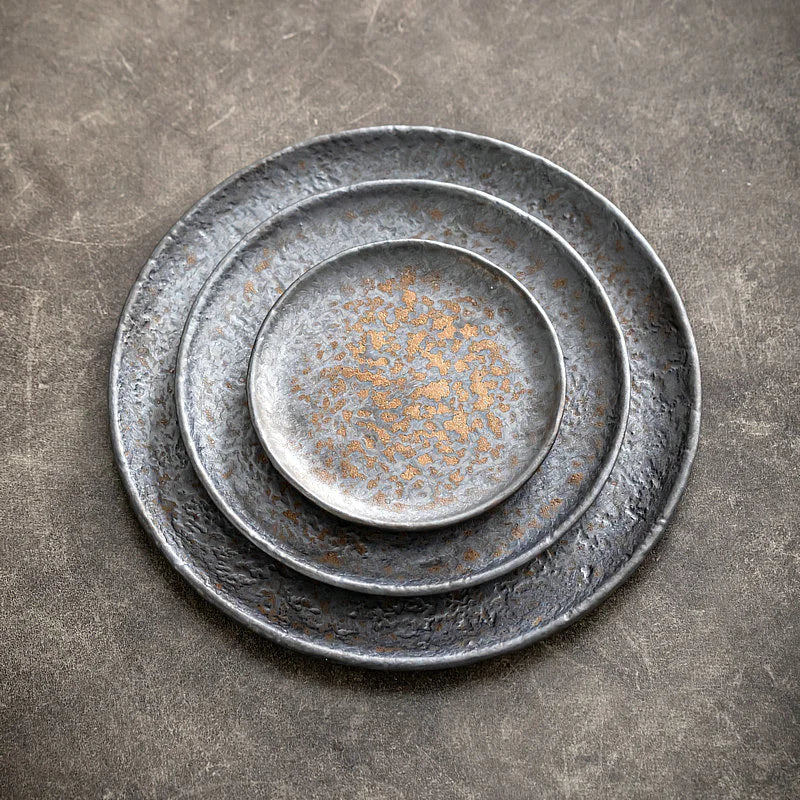 Afralia™ Shallow Plate: Hammer Pattern Western Stoneware Steak Plate - Tableware for Hotel & Home