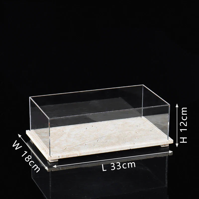 Acrylic Display Case on Travertine Base by Afralia™ for Collectibles, Figurines, Desserts