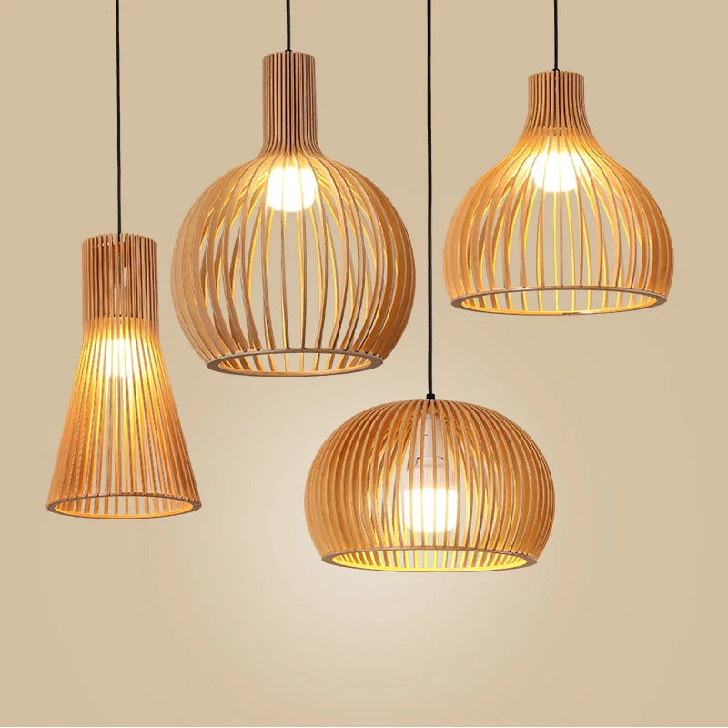 Afralia™ Wooden Birdcage Pendant Lamp: E27 Indoor LED Lighting for Dining Room & Bar