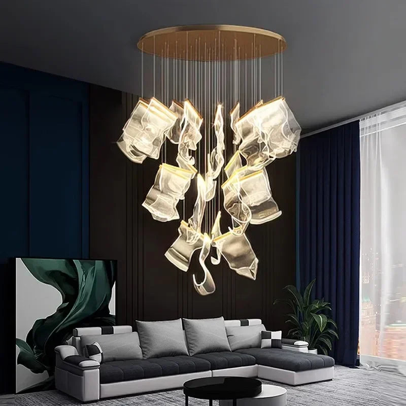 Afralia™ Acrylic Leaf Chandelier LED Light Dimmable Luxury Pendant for Home Decor