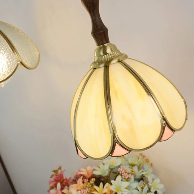 Afralia™ Tiffany Glass Pendant Lamp with Adjustable Walnut Wood, LED Dining Room Lighting