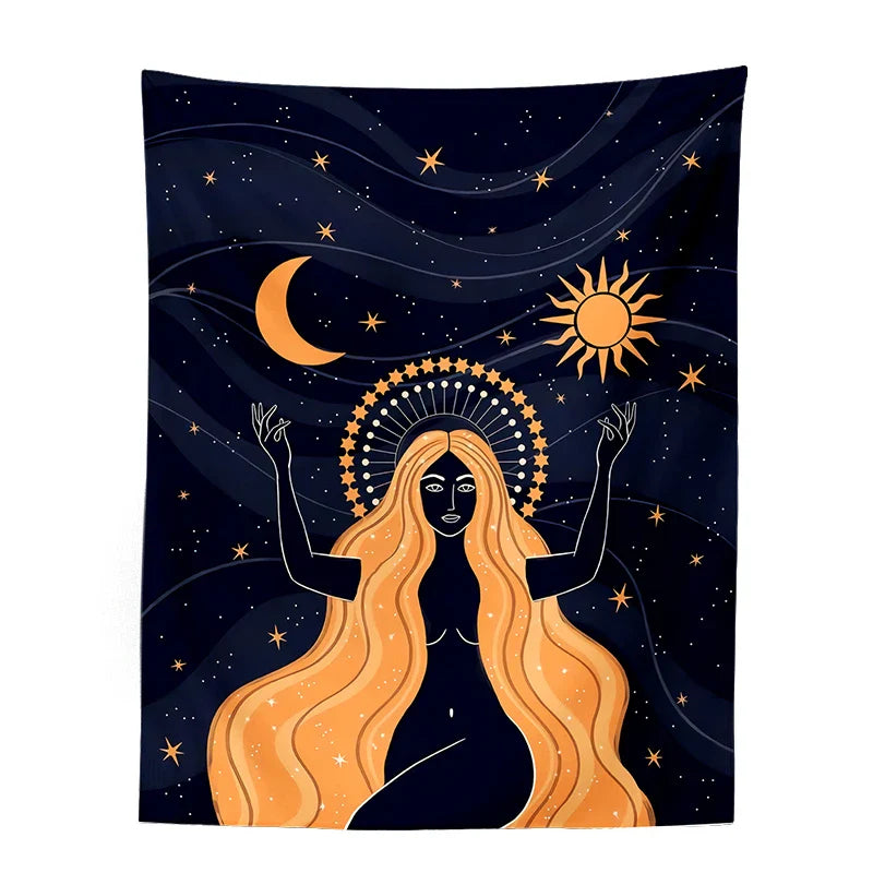 Moon Phase Girl Tapestry Wall Hanging Boho decor Afralia™ Witchcraft Tapestries Bedroom Girl's room