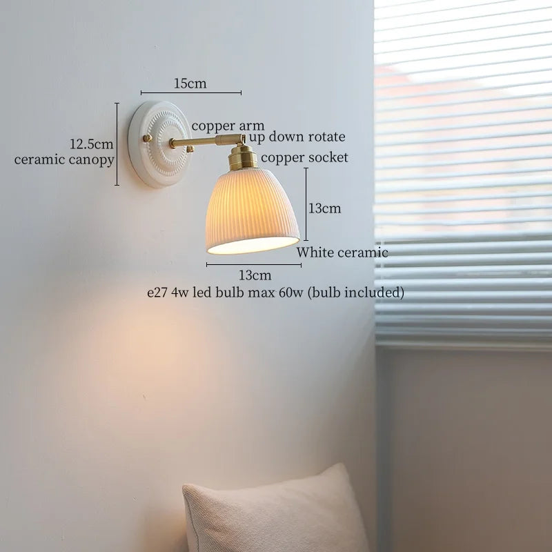 Afralia™ Pleats Ceramic LED Wall Light Bedroom Bathroom Mirror Bedside Lamp Copper