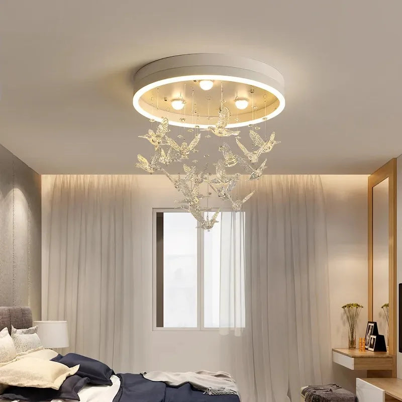 Afralia™ Flying Bird Ceiling Light for Girls Room Decor, White Princess Bedroom Lamp