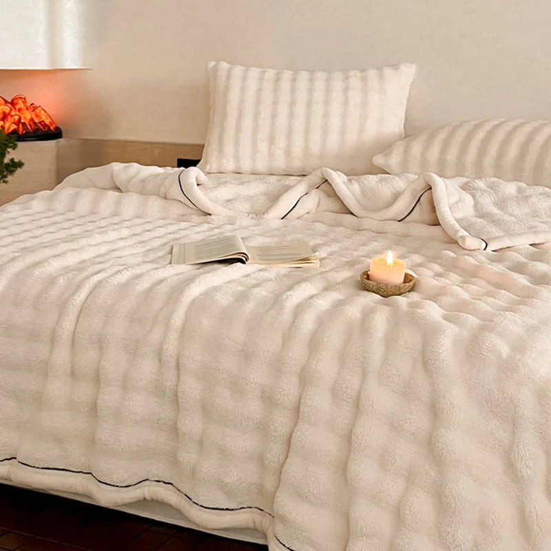Afralia™ Cozy Bubble Faux Rabbit Fur Blanket: Warm Sofa & Bed Cover for All Seasons