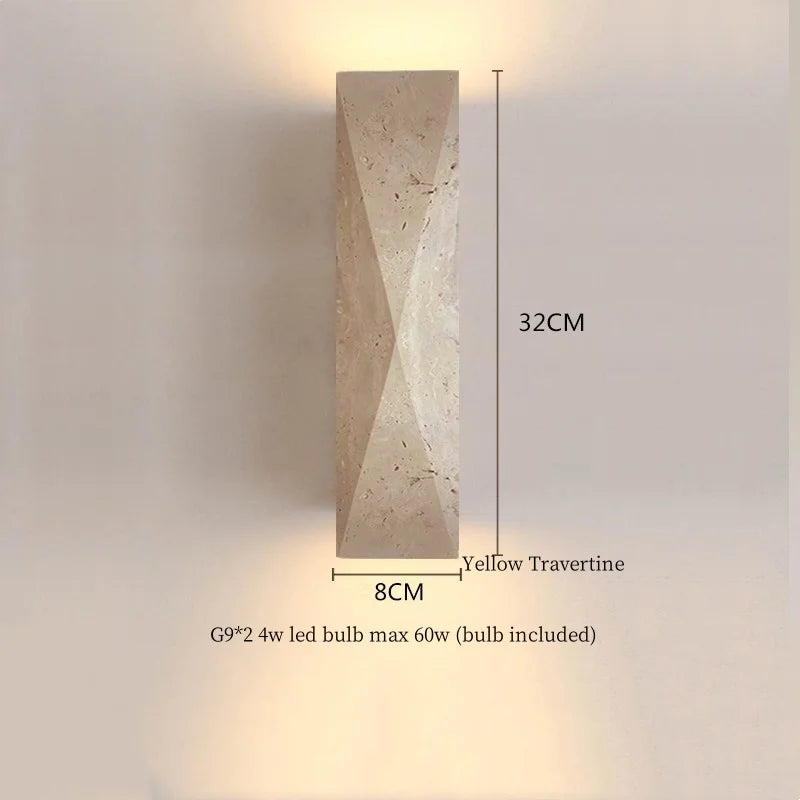 Afralia™ Vintage Wabi Sabi LED Wall Lights Yellow Travertine Interior Lighting Bedside Lamps