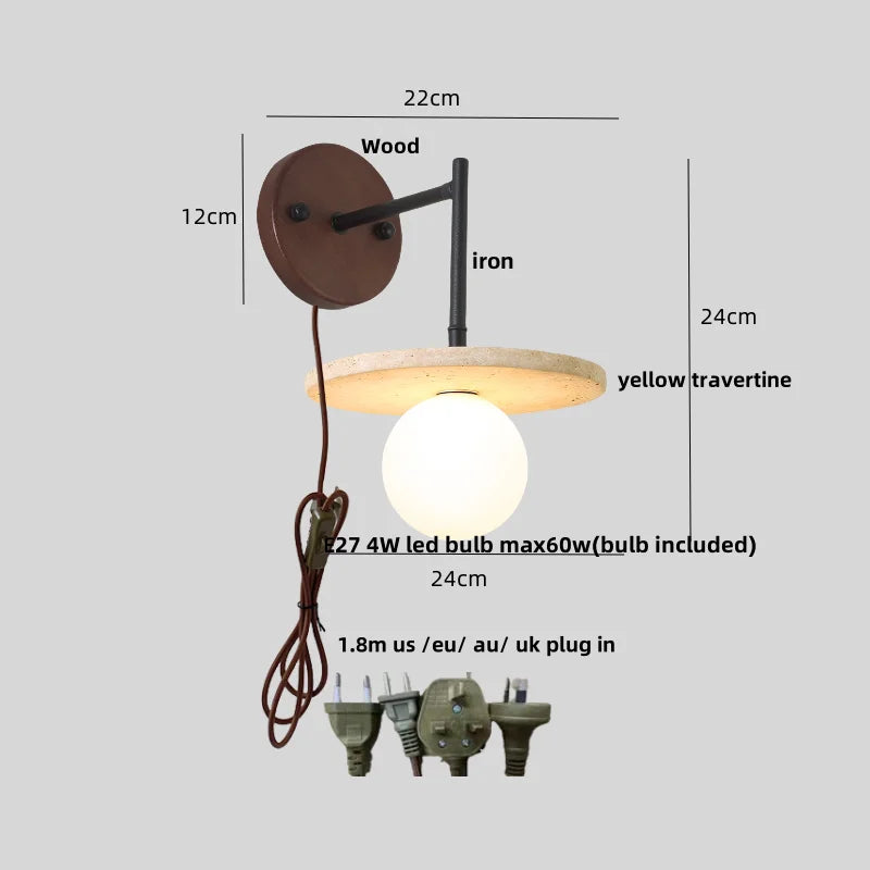 Afralia™ Yellow Travertine LED Wall Lamp Iron Pull Chain Nordic Stair Light Fixtures