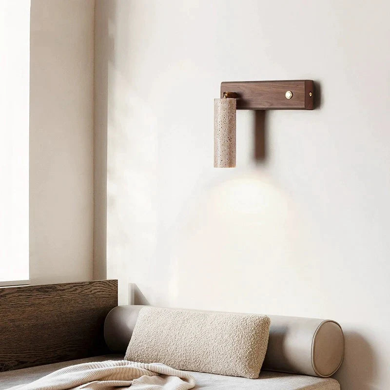 Afralia™ Rotatable LED Wall Lamp, Wabi-sabi Stone & Walnut Log Wood Spotlight.