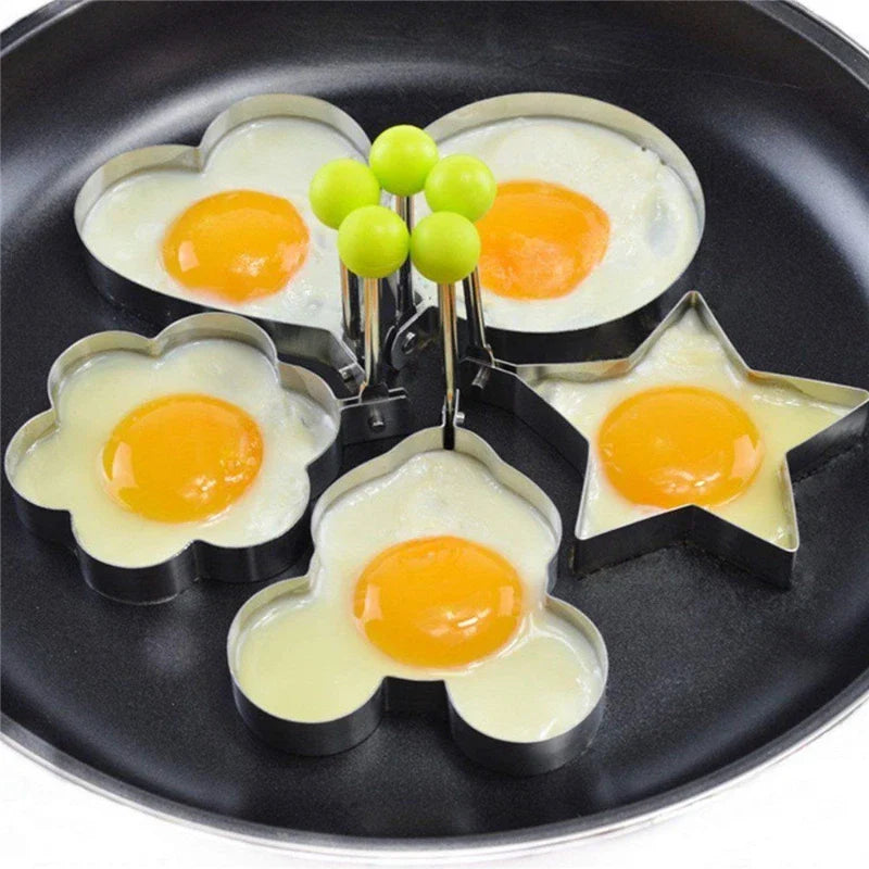 Afralia™ Stainless Steel Egg Mold Ring Set - Round/Heart/Flower/Star Shapes