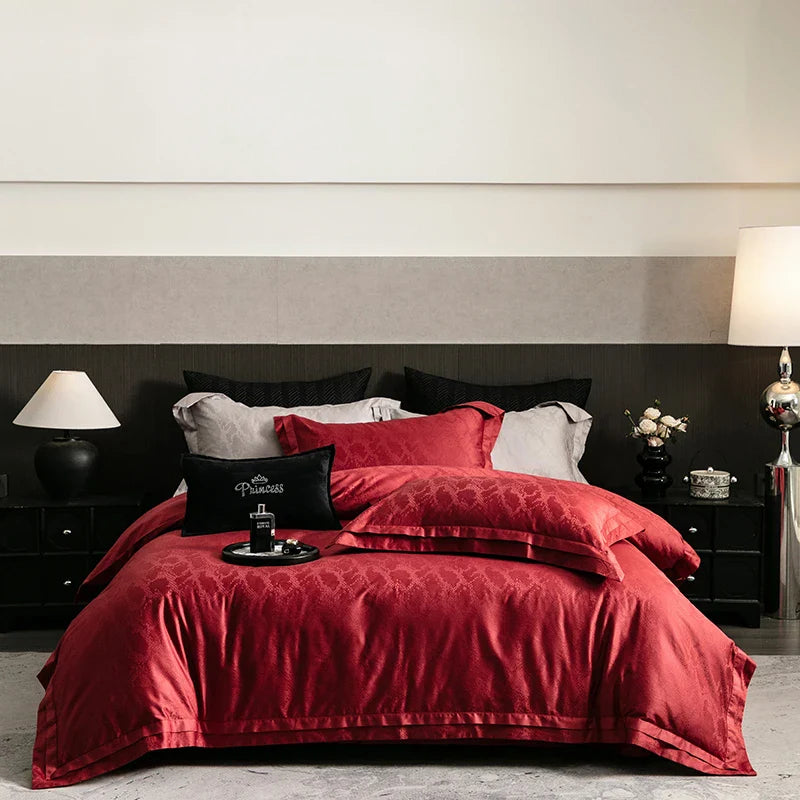 Afralia™ Luxury 1000TC Egyptian Cotton Jacquard Bedding Set in Dark Gray