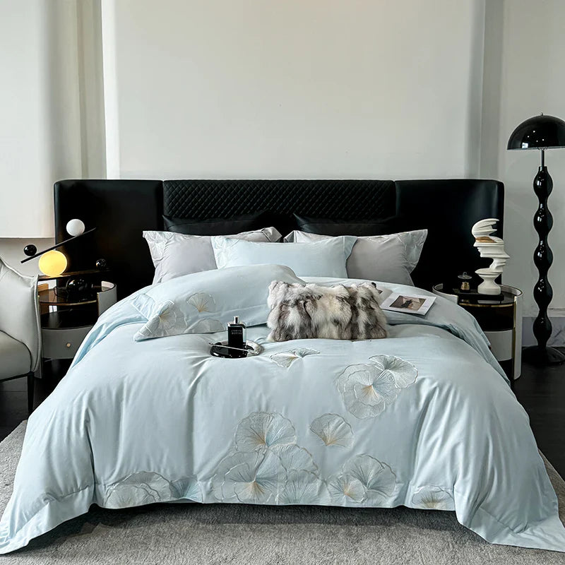 Afralia™ Pink Luxury Flower Embroidery 4-Piece Bedding Set - 1000TC Egyptian Cotton