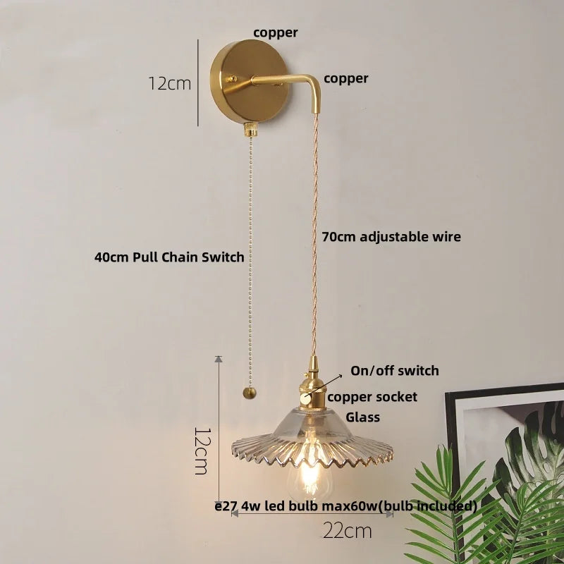 Afralia™ White Glass LED Wall Lamp with Pull Chain Switch - Modern Nordic Design