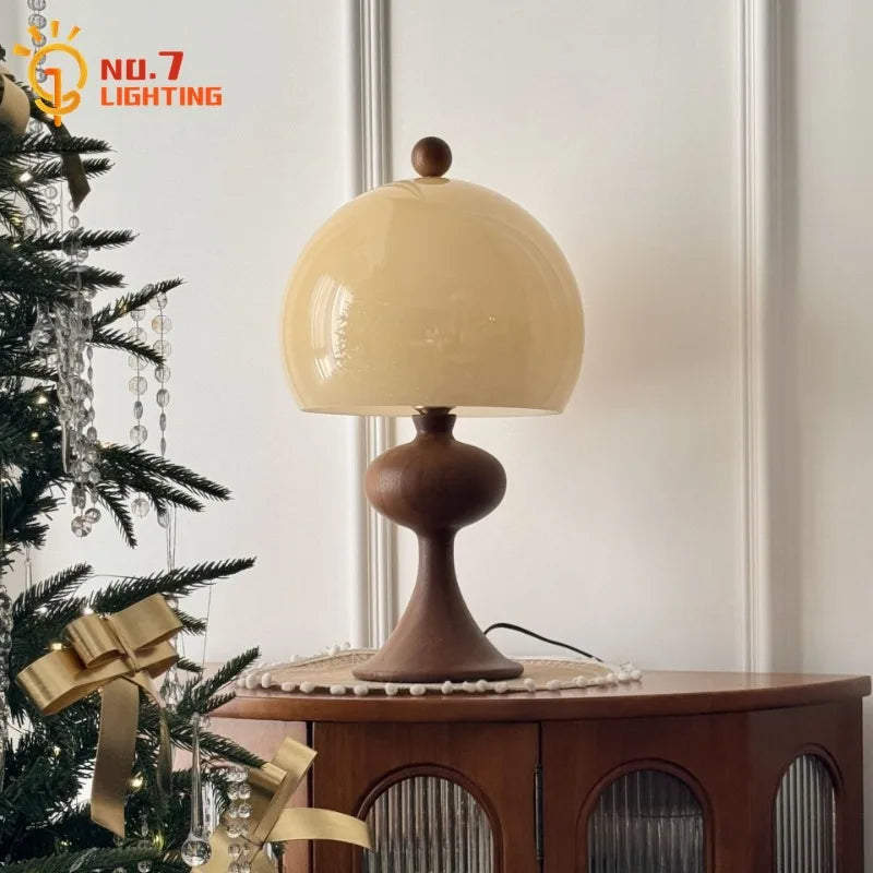 Afralia™ Ash Wood Bubble Glass LED Table Lamp - Medieval Designer Hanging Light