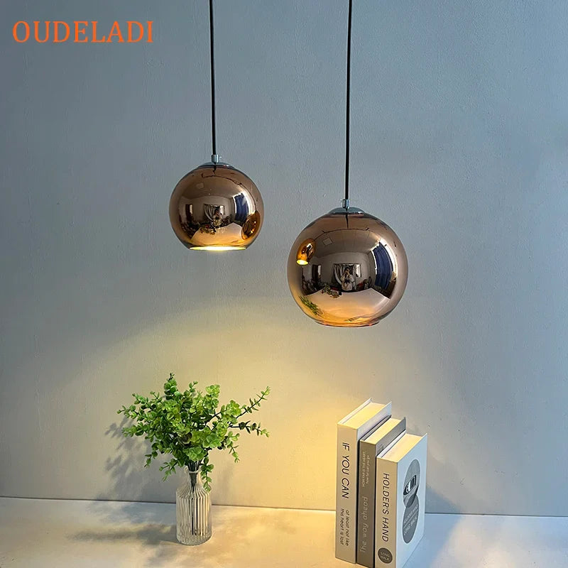 Afralia™ Plated Copper Glass Ball Pendant Lights for Home Decor