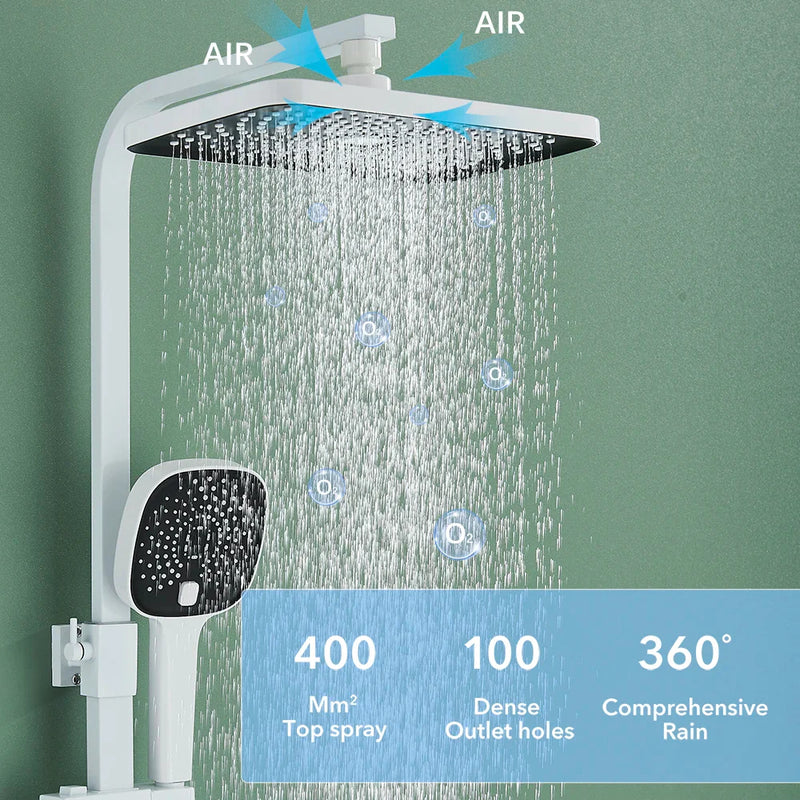 Afralia™ Thermostatic Shower Faucet 3 Way Rainfall System with Big Showerhead & Bathroom Shelf