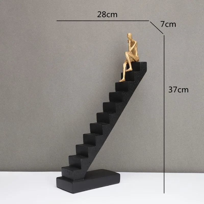 Afralia™ Golden Man Climber Staircase Abstract Sculpture Home Decor Ornaments