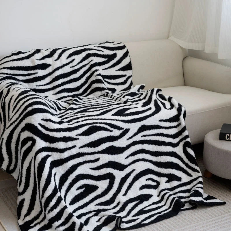 Afralia™ Zebra Stripes Warm Sofa Blanket Autumn Winter Comfort Shawl Bed Tail Blanket