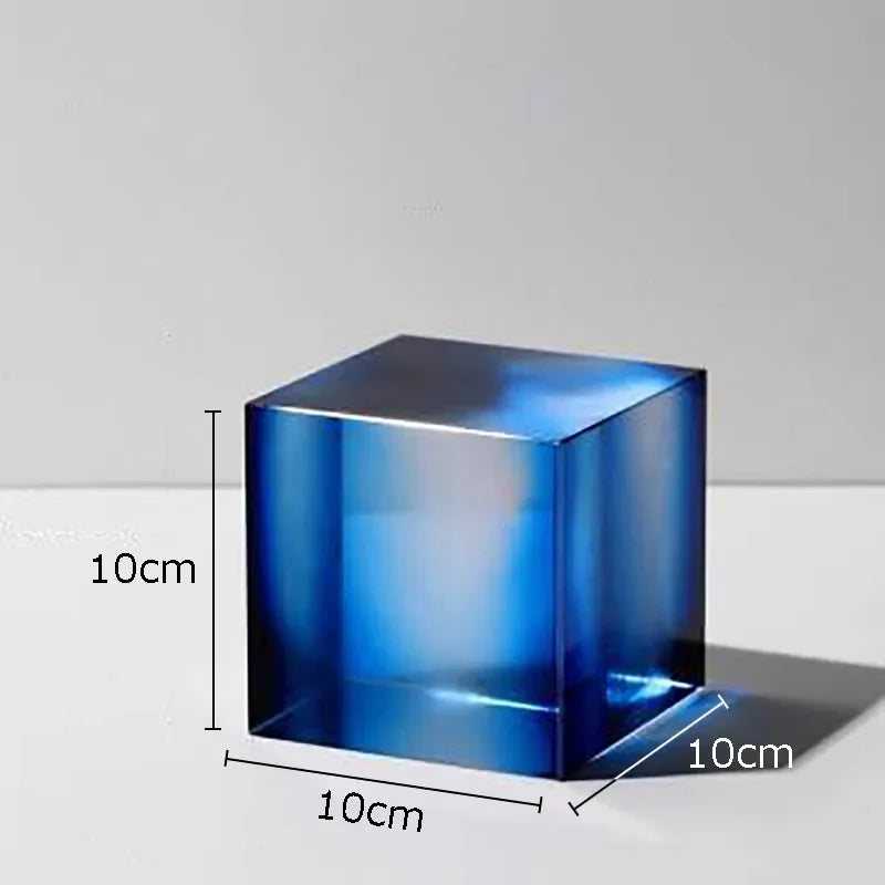 Afralia™ Crystal Cube Ornaments Clear Glass Sculpture Desk Decoration Geo Graded Square
