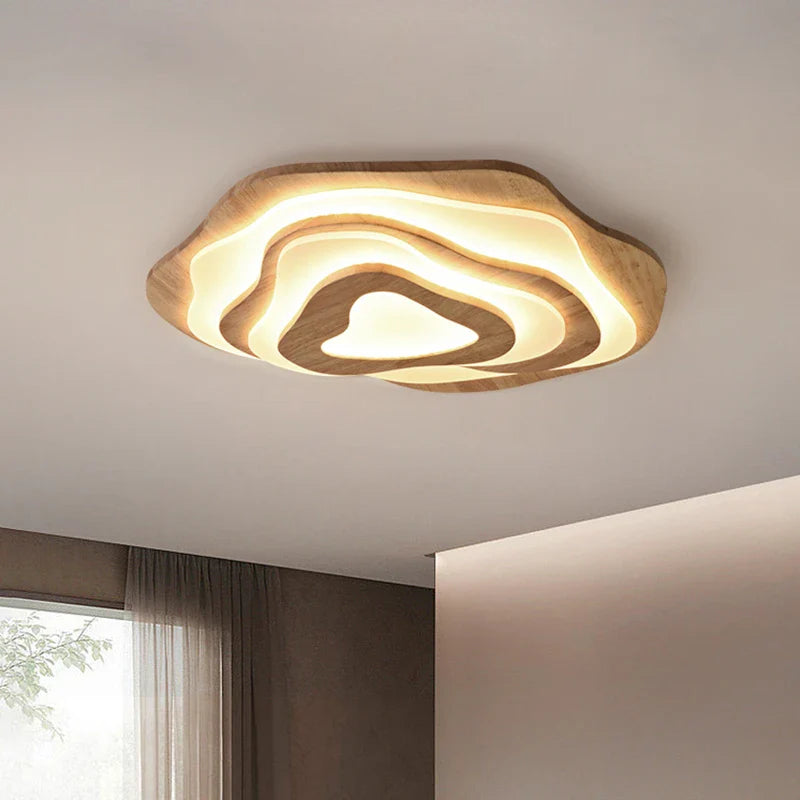 Afralia™ Wood LED Ceiling Chandelier Light with Remote Control for Home Decor