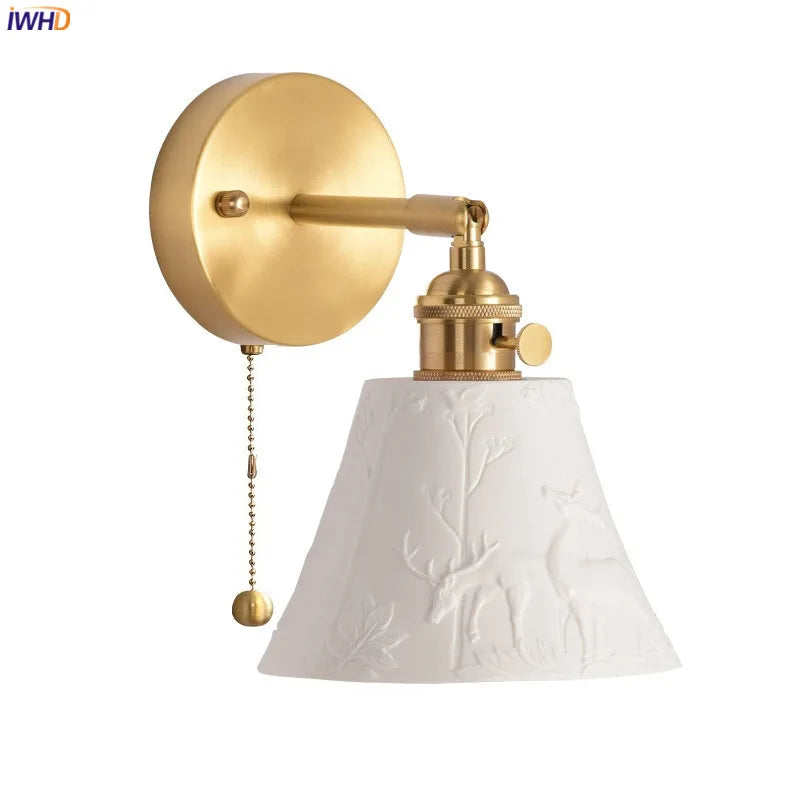 Elk Ceramic LED Wall Sconce, Afralia™ Nordic Copper Pull Chain Mirror Light